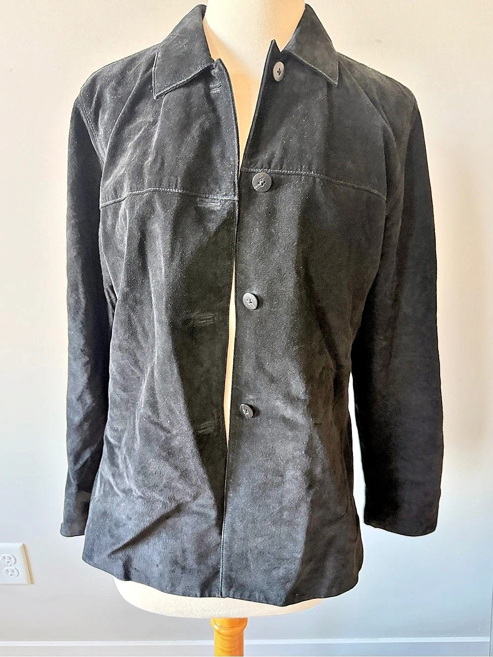 Valerie Stevens Silky Suede Button-Front Jacket Black